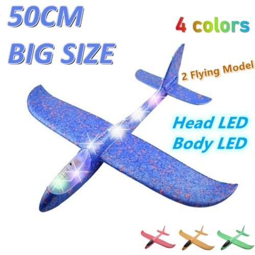 50CM Big Foam Plane Flying Glider Toy With LED Light Hand Throw Airplane Outdoor Game Aircraft Model Toys for Children Boys Gift