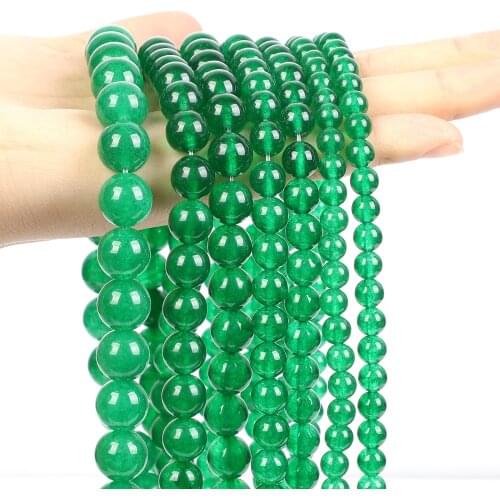 Smooth Dark Green Chalcedony Jade Natural Stone Round Loose Spacer Bead For Jewelry Making DIY Bracelet Charm Accessories 4-12MM
