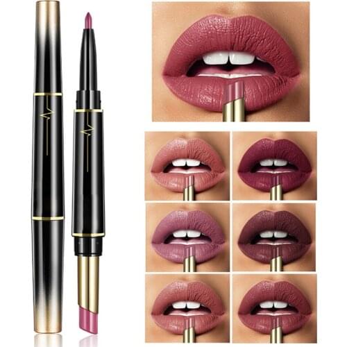 Pudaier Brand Matte Lipstick Cosmetics Waterproof Double Ended Long Lasting Nude Red Matte Lips liner Pencil Lipstick