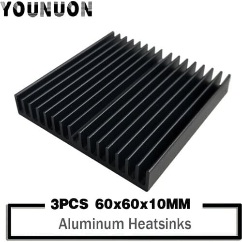 3PCS YOUNUON 60x60x10mm Black DIY Cooler Aluminum Heatsink Radiator Heat Sink Chip for IC LED Power Transistor 60*60*10mm