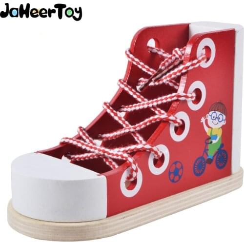 JaheerToy Wooden Toys Montessori Teaching Aids Learning to Tie Shoelaces Childrens Educational Toy for Kids Daily Life