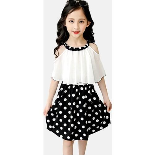 Children dresses for girls dot pattern girls summer dresses casual style kid dress patchwork girls costume 6 8 10 12 14 year