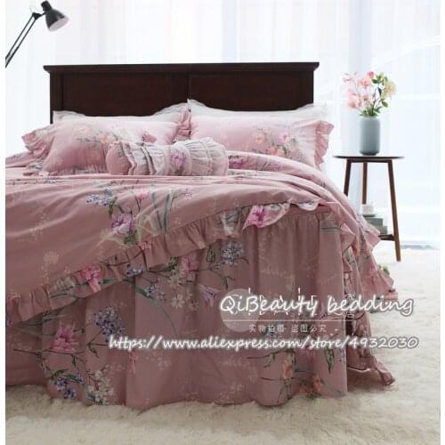 Elegant and comfortable European-style pastoral fresh ruffled cotton bed skirt bedding