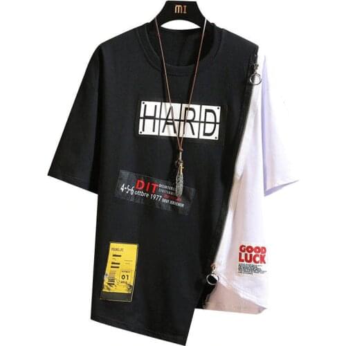 Summer Korean Hip Hop Tshirt Streetwear Tops Casual Oversized Zipper T-shirt Mens Clothing Cool Loose Punk Japan T Shirts Male