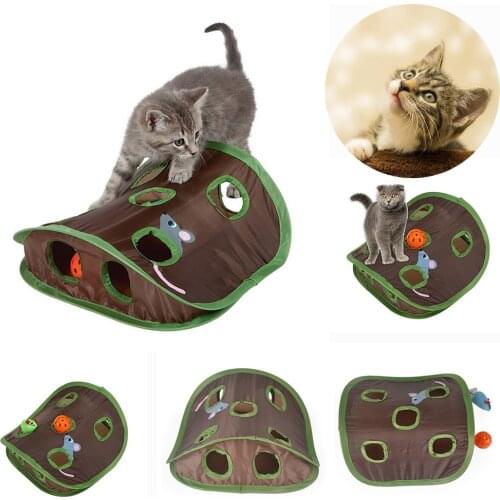 Pet Cat Toys Cats Playing Tunnel Collapsible Tent With 9 Hole,Kitten Intelligence Bell Ball Mouse Hunting Toys Fun Puzzle Toys