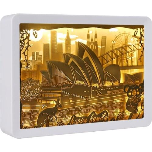 Creative Golden border Lamp Art Decor Lamp Light 3D Night Lamp Paper Pattern Painting LED Table Desk Color Shadow Box Frame