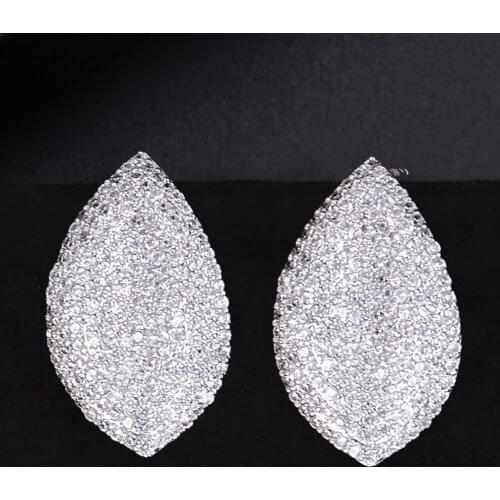 Blachette Trendy High Quality Plant Leaves Shape Full Cubic Zirconia Stud Earrings For Women Girls Daily Performance Super Gift