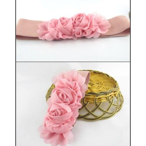 Fashion Women Girl Accessories Hot SaleFashion Wide Stretch Elastic Waist Belt Solid Color Flower Waistband Ceinture Femme