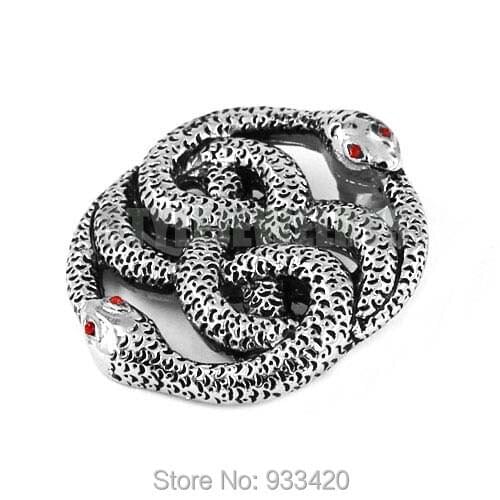 Silver Gold color Double Head Snake with Red Eyes Pendant Stainless Steel Jewelry Animal Motor Biker Men Pendant Wholesale 359B