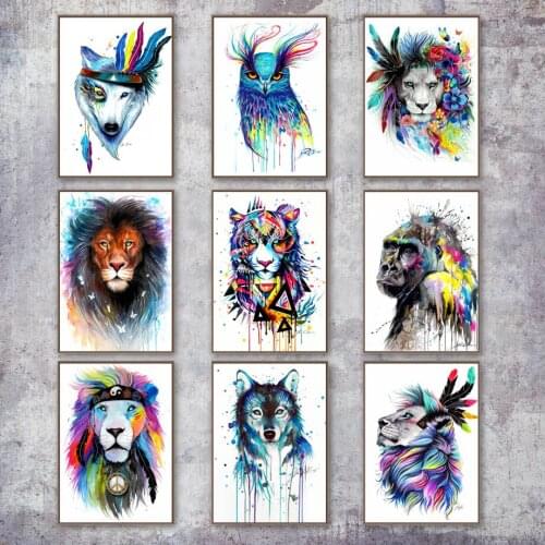 Lion Tortoise Gorilla Wolf Fox Animals Wall Art Canvas Painting Nordic Posters And Prints Wall Pictures For Living Room Decor