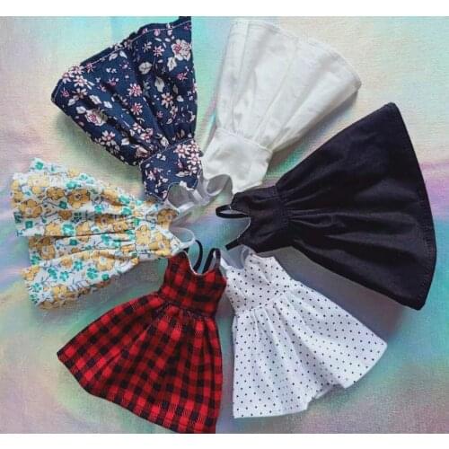 Blytesh Doll Dress is suitable for 1/6 stylish red and black checkered mirror polka-dot slim slim waist straps floral dresses