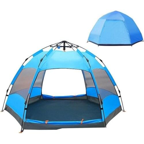 Upgraded 4-6 Person Automatic Camping Tent Outdoor Dual Layer Waterproof Mongolian Hexagonal Yurt Tent Tourist Party Beach Tent