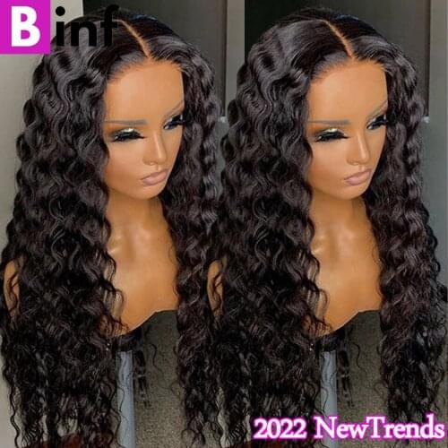 Loose deep wave Lace Front Human Hair Wigs 13x1 T Part Human Hair Wigs for Black Women Pre-Plucked Hairline Natural Black Wig