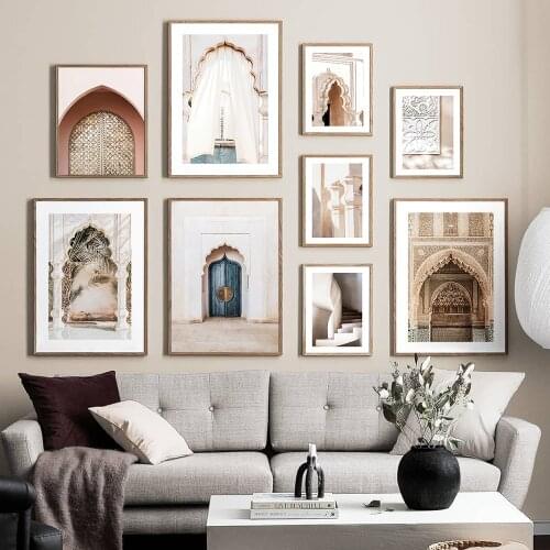 Morocco Islamic Building Painting Alhambra Hassan Mosque Old Gate Poster Allah Muhammed Picture Wall Art Canvas Print Home Decor