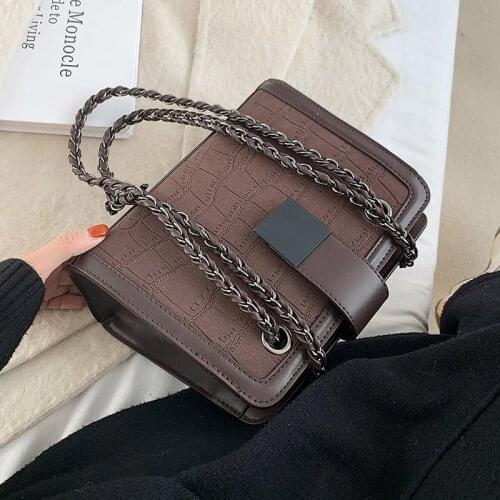 Scrub PU Leather Handbag Bags for Women 2021 Winter Tend Branded Chain Shoulder Handbags Womens Small Crossbody Purses