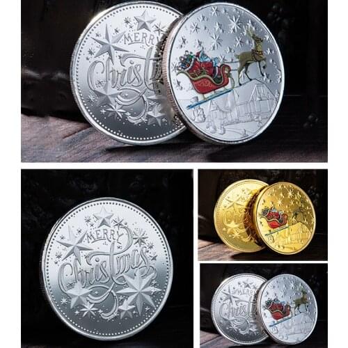 Merry Christmas Santa Claus Commemorative Gold Silver Colorful Coin Collection Plated Commemorative Challenge CoinToken