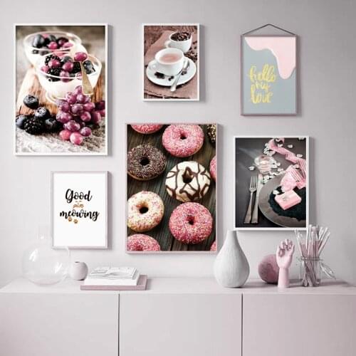 Chocolate Ring Coffee Blueberry Grape Wall Art Canvas Painting Nordic Posters & Prints Wall Pictures For Cake Dessert Shop Decor