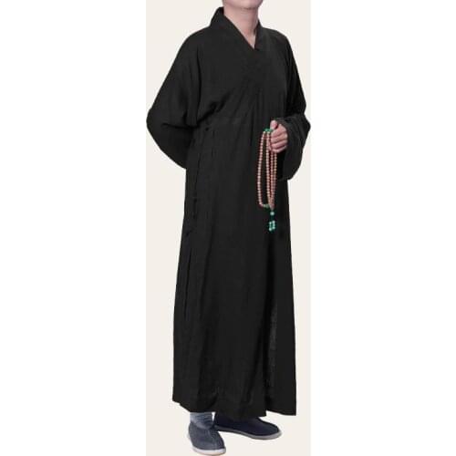 Unisex black Buddhist shaolin monks robe buddhism zen clothing lay meditation suits kung fu gown uniforms