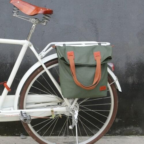 Tourbon Retro Bicycle Bag Bike Rear Seat Carrier Bags Vintage Cycling Pannier Bags Pack Green Waxed Canvas Waterproof Pouch