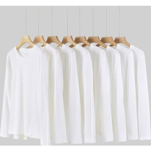 200g Japanese Cotton Long-sleeved T-shirt Men and Women Loose Solid Color Base Tees
