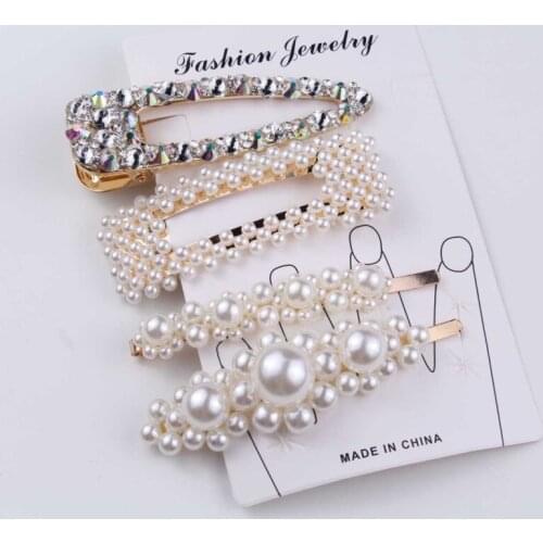 Korean Simulation Pearl Hair Pins Clips For Women Jewelry Fashion Geometric Flower Barrettes Set Girls Wedding Hair Accessories