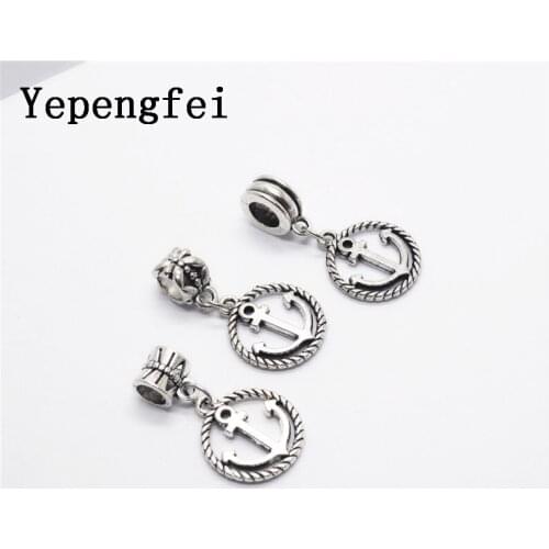 10pcs Anchor European Bead Vintage Silver Charms fit for pandora style Bracelets Necklace DIY Metal Jewelry Making JA600018