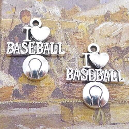 100pcs I Love Baseball Charms 19mm x 22mm DIY Jewelry Making Pendant anitque silver color