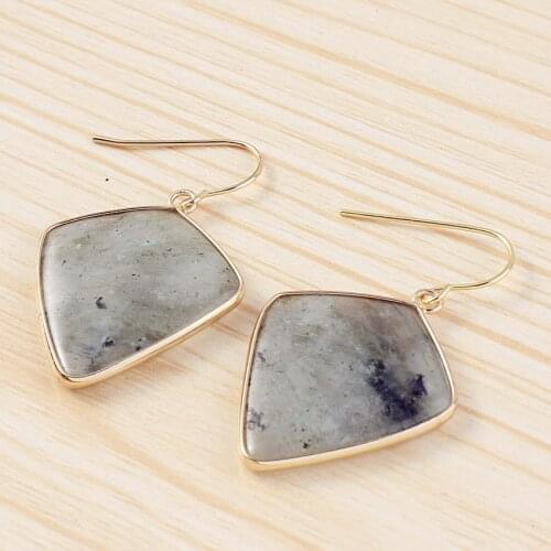 100-Unique Romantic 1 Pair Light Yellow Gold Color Labradorite Stone Geometric Earrings Elegant Women Jewelry