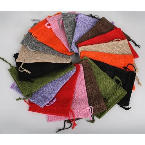 10x14mm 5pcs/bag Linen Cotton Drawstring Necklace Ring Jewelry Bag Wedding Birthday Christmas Gift Pouch Bag