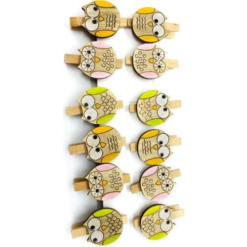 12pcs Easter Cartoon Owl Eggs Heart Wooden Clip DIY Photos Frame Postcards Clamp