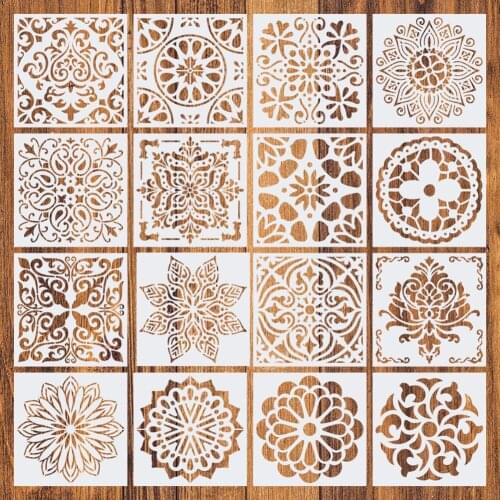 16Pcs Painting Stencil Mandala Painting Templates Stencils For DIY Rock Painting Art Projects Wood Glass Fabric Metal Walls