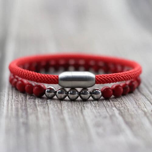 6mm Onyx Map Stone Men Bracelet Fashion Milan Rope Magnetic Buckle Bangle Set Hommen Jewelry Accessories Gift For Lover Friends