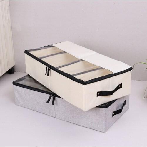 4 Grids Folding Under Bed Quilt Blanket Shoes Storage Bag Durable Cotton Linen Dustproof Clothing Organizer