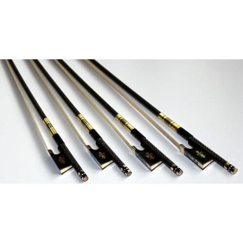 Free Shipping 1pc New PRO 4/4 3/4 1/2 1/4 szie Carbon fiber violin bow with grillwork Ebony Frog Carving flower