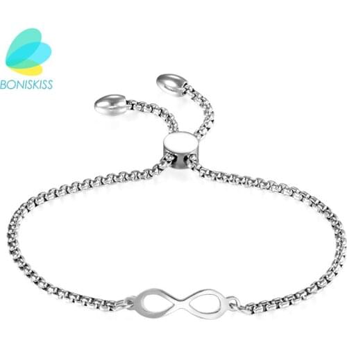 Boniskiss Hot Selling Cheap Fashion Infinity Stainless Steel Women Bracelet Eight Bangle For Girl Wedding Jewelry Accessories