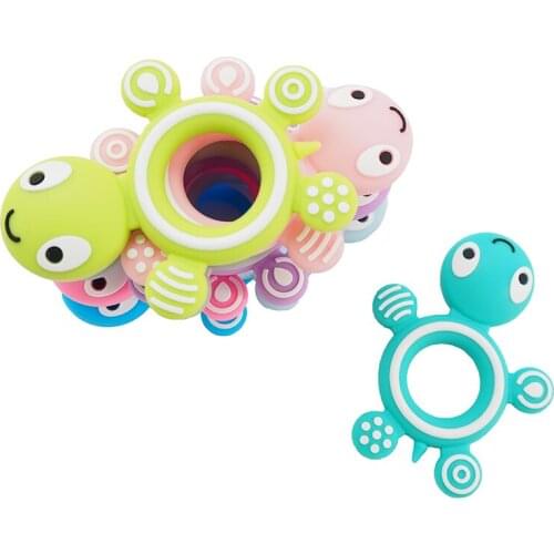 Chenkai 5PCS Baby Silicone Cute Turtle Teethers BPA Free Baby Tiny Rod Teething Food Grade DIY Chew Bracelet Necklace Kids Toys