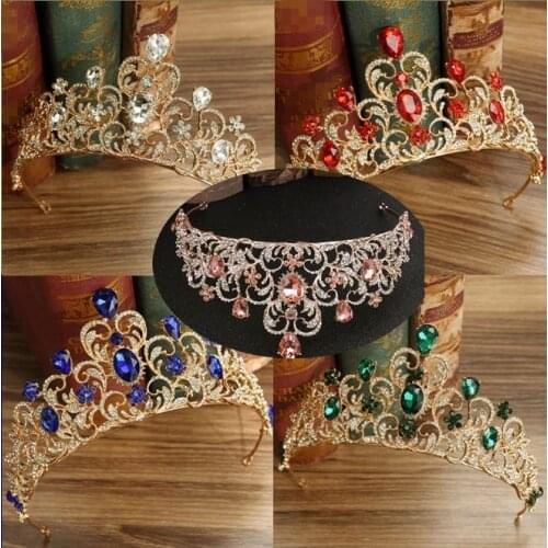 Diverse Pink Blue Green Red Color Crystal Crowns Bride tiara Fashion Queen For Wedding Crown Headpiece Wedding Hair Jewelry