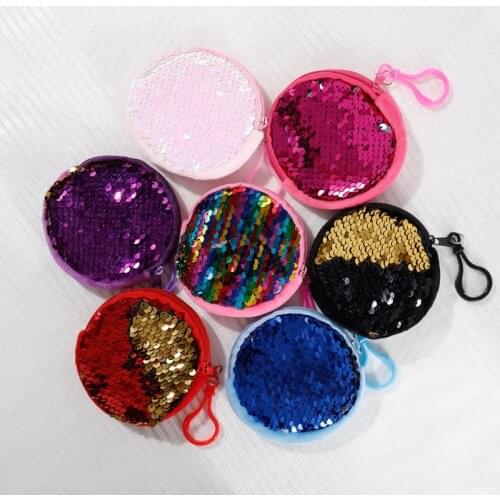 Girls Women Coin Purse Lipstick Sequins Bag Coin Wallet Ladies Headset Purse Pouch Round Mini Coin Key Wallet with pothook