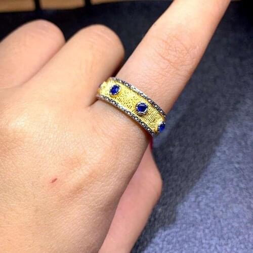 Handworked jewelry Finger rings Natural real blue sapphire ring 925 sterling silver Fine handworked jewelry Finger rings