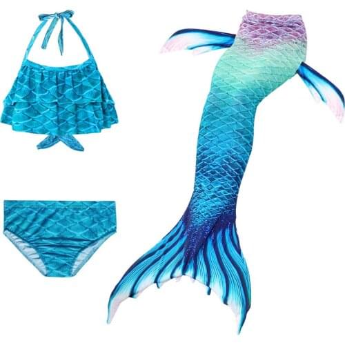 Children Mermaid Swimming Suit 3pcs Mermaid Tails Swimmable Swimsuit Mermaid Costume Clothes Swimwear Bikini Sets For Girls Kids