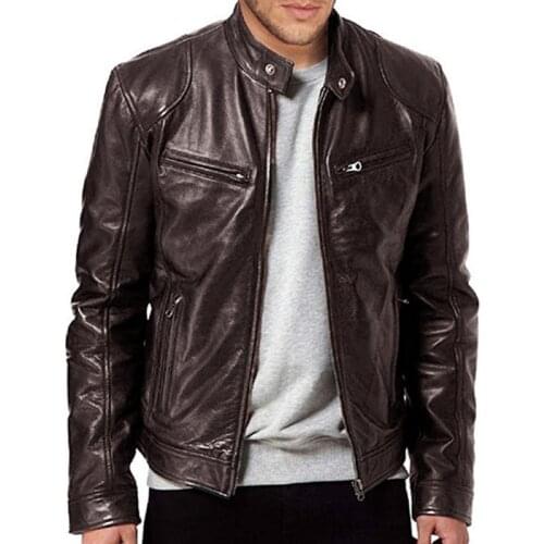 2020 New Men Leather Jackets Autumn Casual Motorcycle Jacket Biker Leather Coats For Men Coat Black Brown Tops Clothing