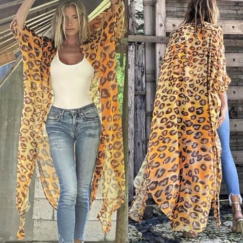 Summer Dress For Women 2021 Print Chiffon Beach Kimono Long Cardigan Blouse Cape For Swimsuit Shawl Loose Tops Cover Up платья