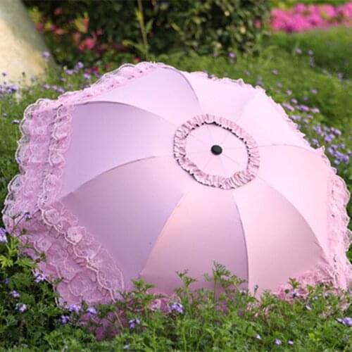 Small fresh lace Princess umbrella black plastic sunshade sun protection UV umbrella three folding umbrella