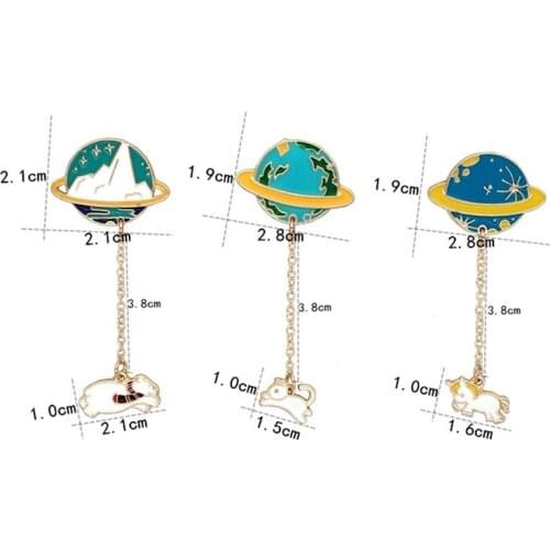 Fashion Astronaut Earth Moon Rabbit Saturn Mars Planet Brooches Women Men Girl Drip Pins Collar Badge Animal Jewelry Wholesale