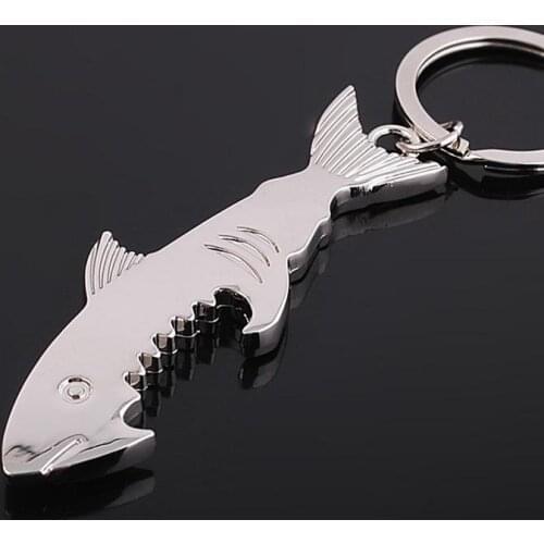 Shark Shaped Bottle Opener Keychain shaped zinc alloy Silver Color Key Ring Beer Bottle Opener Unique Creative Gift