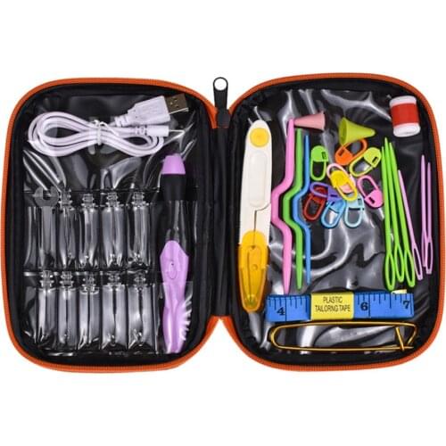 Plastic USB LED Light Up Handle Knitting Needle Crochet Hook Light Weave Sewing Craft Tool With Bag Knitting tool set