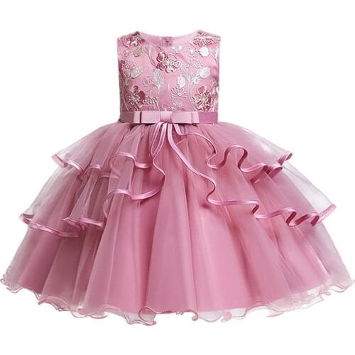 New childrens princess dress flower girl wedding dress birthday party evening dress girl' fluffy delicate embroidered dress