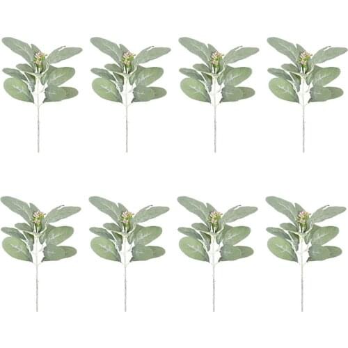 Green Plant Flocking Lamb Ear Leaf With Fruit Table Flower Arrangement Ins Style A Section-single White Stem Home Decoration