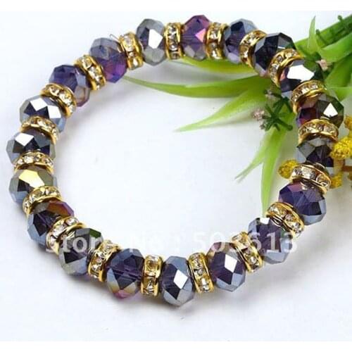 FASHION VIOLET AB CRYSTAL GLASS Bracelet RHINESTONE STRETCHY Spacer Beads 1Pcs gcb1017