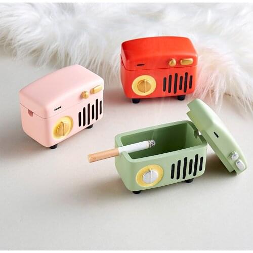 Retro Creative Radio Ashtray Cover Cute Portable Ashtray Nordic Home Decoration Accessories for Boyfriend Gifts Cigar Ashtray